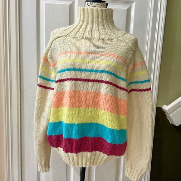 GRANNY SQUARE CHUNKY WOOL SWEATER COLOR POP SIZE MEDIUM - Picture 2 of 14